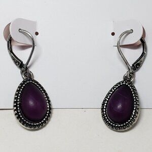Women's Silver tone Dainty Design Purple Stone 1.25-inch Leverback Drop Earrings